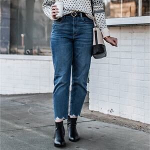 American Eagle dark wash raw hem cut off mom jeans 00 regular